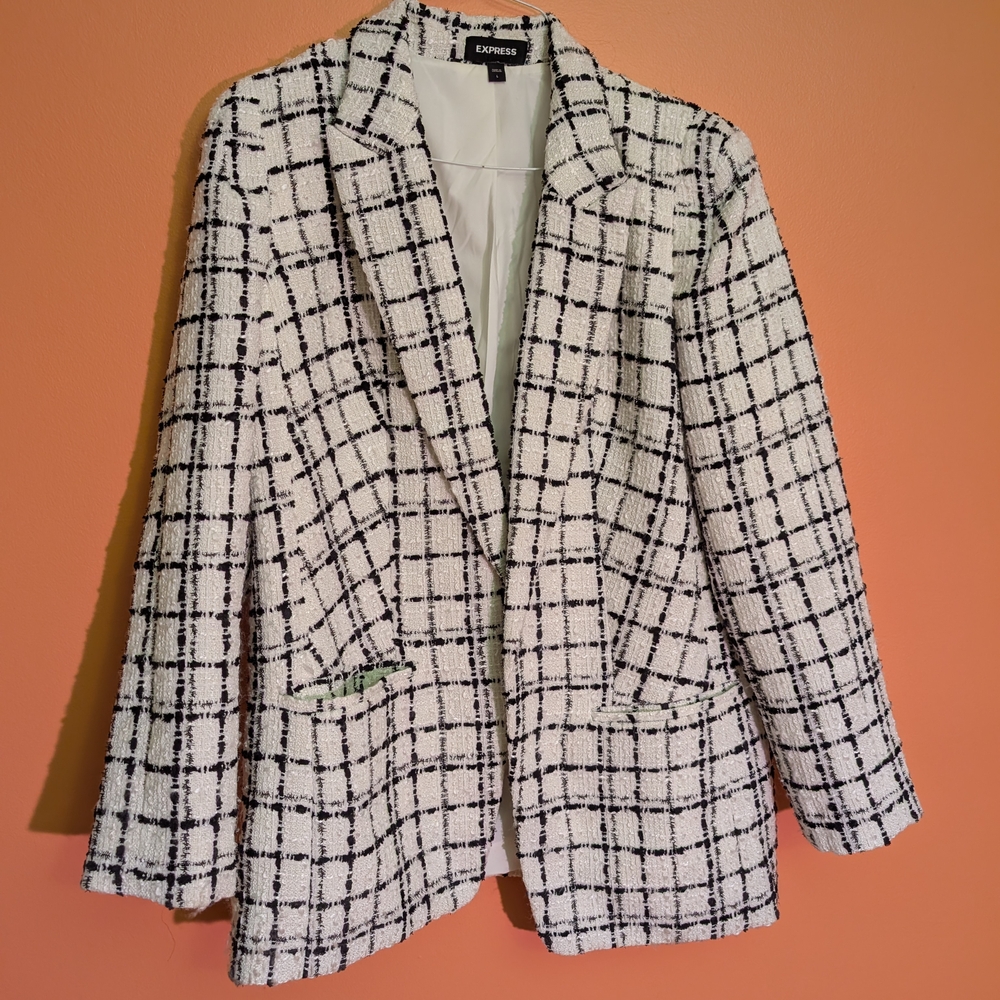 Express Black and White Blazer with Grid Pattern